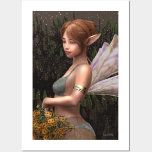 Cute fairy with flowers Posters and Art